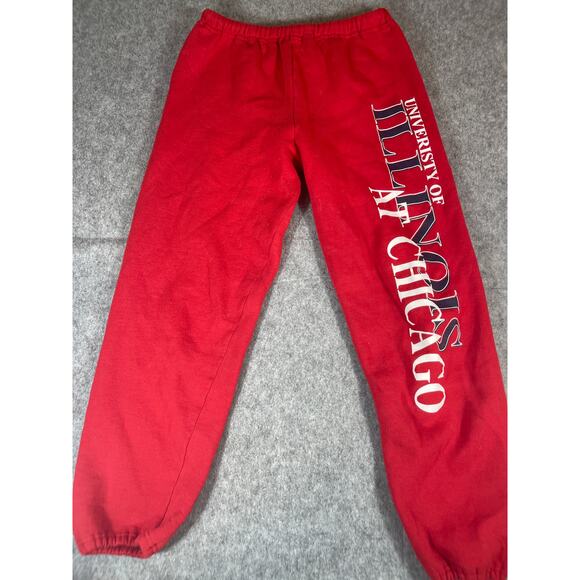 VINTAGE 80s University of Illinois Chicago Pants Mens Medium Red Sweat Jogger - Picture 1 of 3